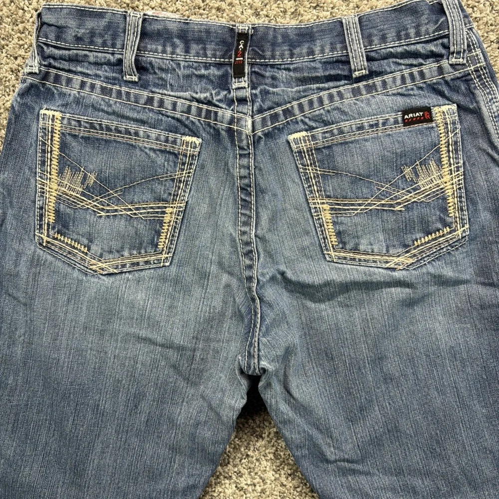 Ariat FR M4 Low Rise Boot Cut Jeans Mens 35x32 (Fits 36x30) Distressed‎